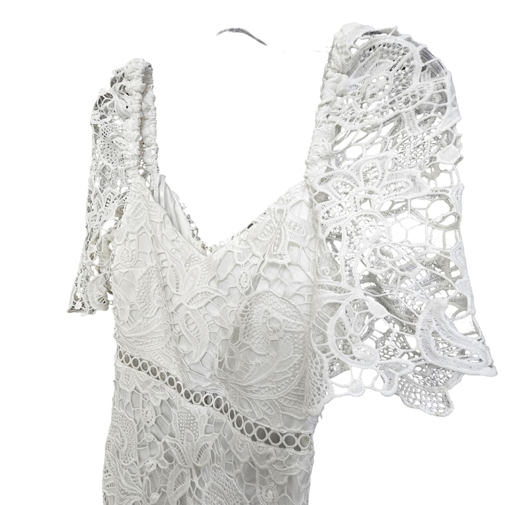 Nwot Lulu's White Embroidered Floral Lace Briarwood Shortsleeve Midi Dre… - Picture 10 of 17